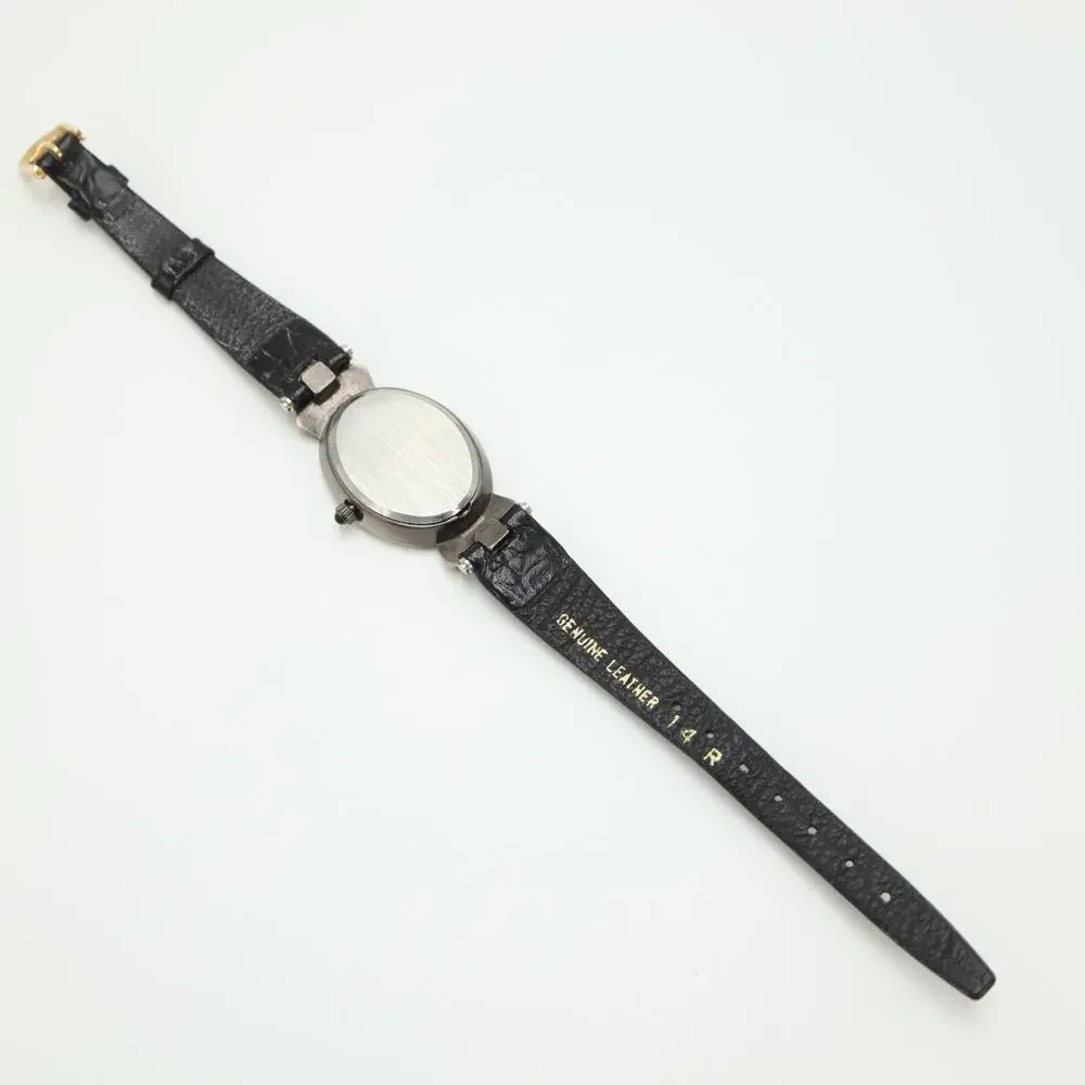 Cardini Marcasite Watch Women 24mm Silver Tone Roman Black Leather w New Battery